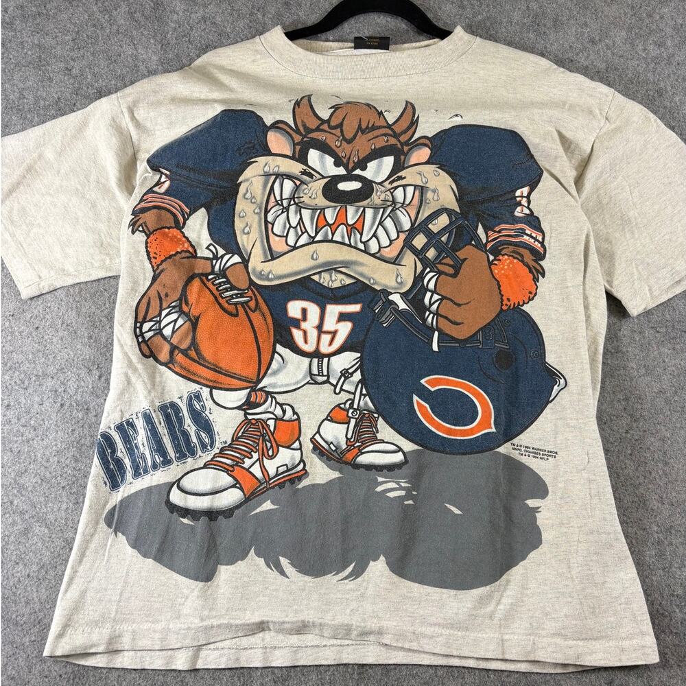 Vintage 90s Chicago Bears Shirt Mens Large Gray Taz Looney Tunes Football USA